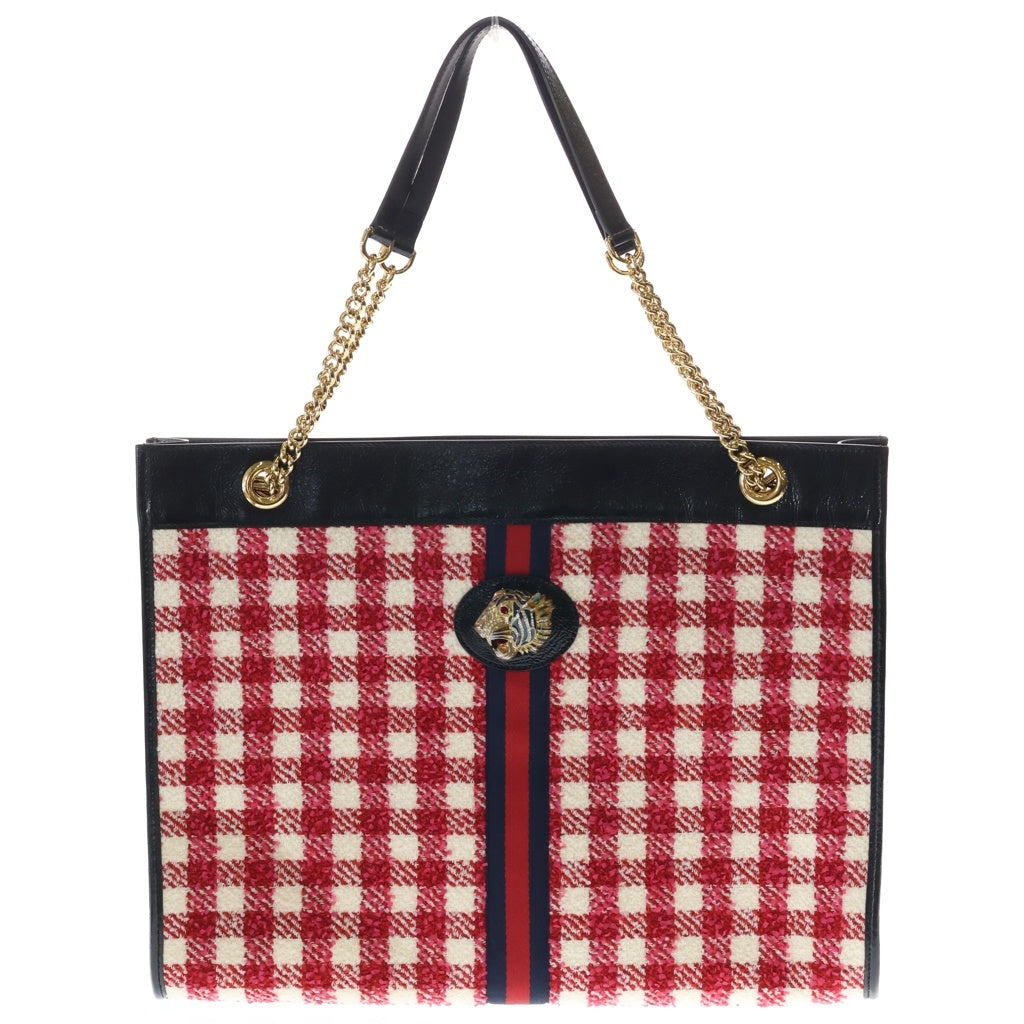 GUCCI(グッチ) RAJAH ラジャ ラージトートバッグ トートバッグ レッド×ブラック ツイード×レザー 537219 ゴールド金具 レディース