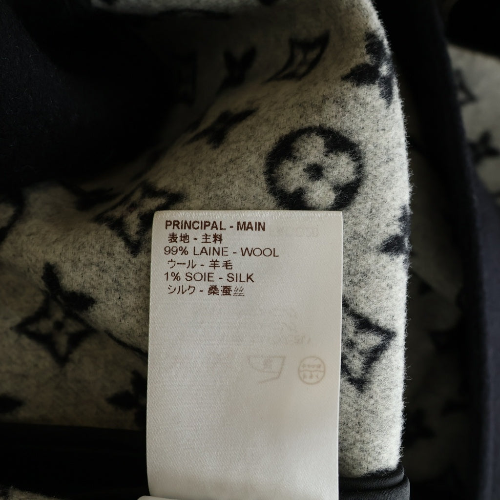LOUIS VUITTON(ルイヴィトン) 16AW モノグラム ジャガード シルク混 ウール ロングコート ブラック/グレー RW162W QWE FACO20