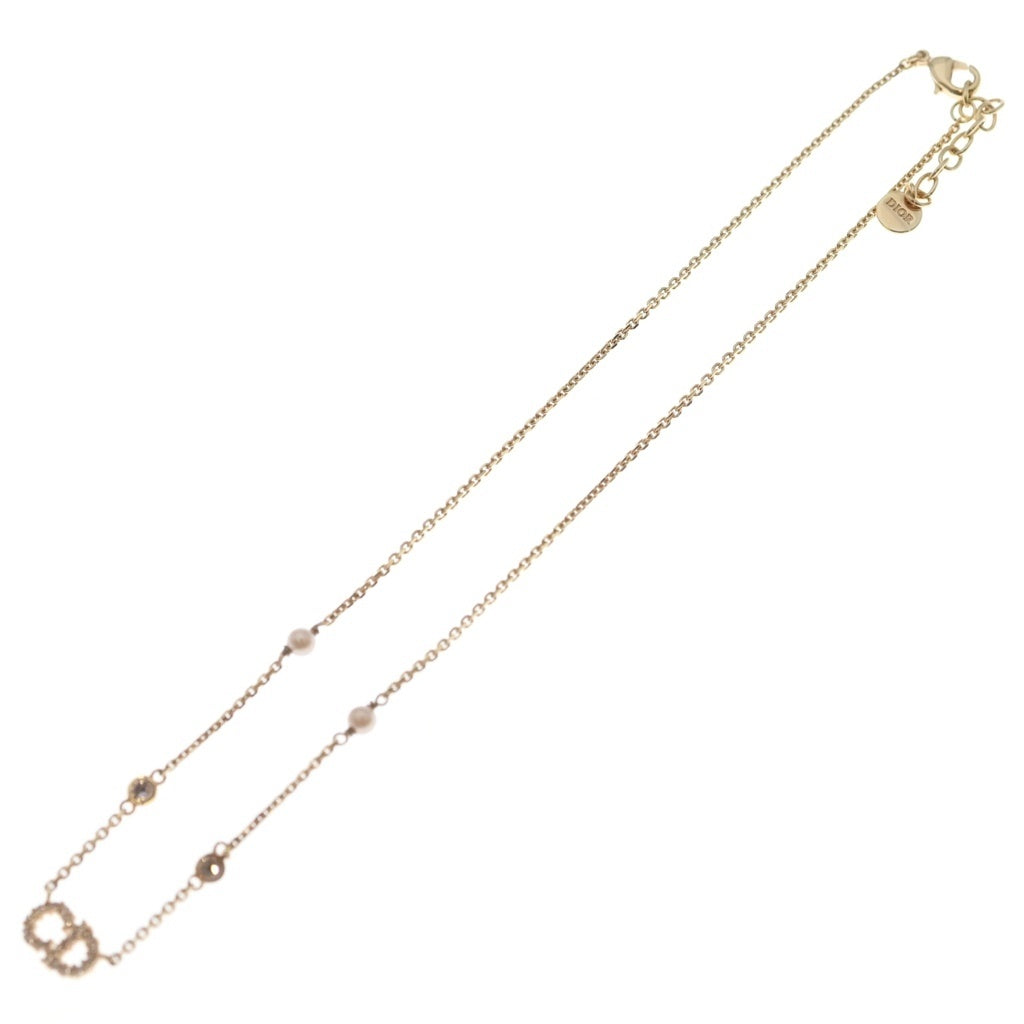Christian Dior(クリスチャンディオール) Clair D Lune ラインストーン フェイクパール ネックレス ペンダント チェーン ピンクゴールド GP レディース