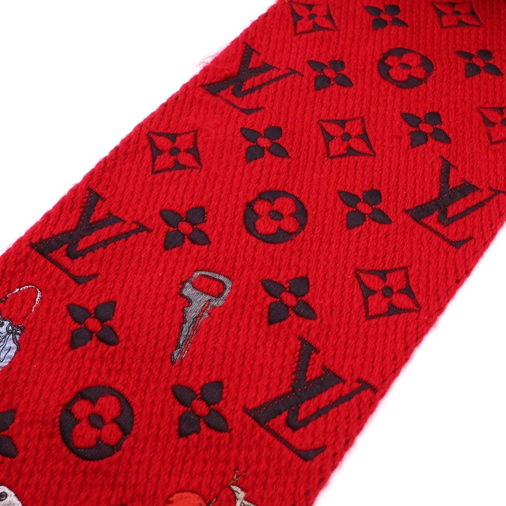 LOUIS VUITTON(ルイヴィトン) エシャルプ ロゴマニア ヴィトニット ネズミ モノグラム ジャガード シルク混 ウール マフラー レッド M76162 レディース