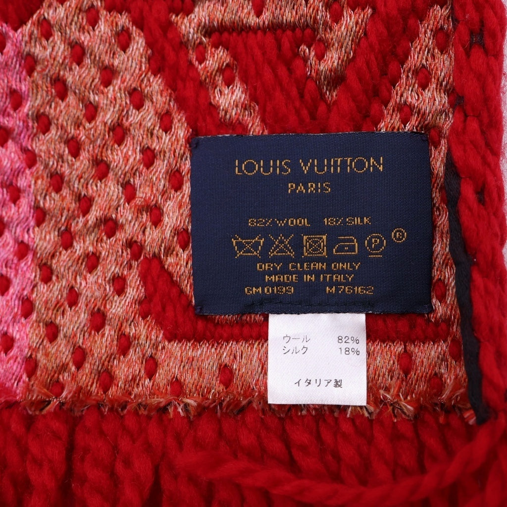 LOUIS VUITTON(ルイヴィトン) エシャルプ ロゴマニア ヴィトニット ネズミ モノグラム ジャガード シルク混 ウール マフラー レッド M76162 レディース