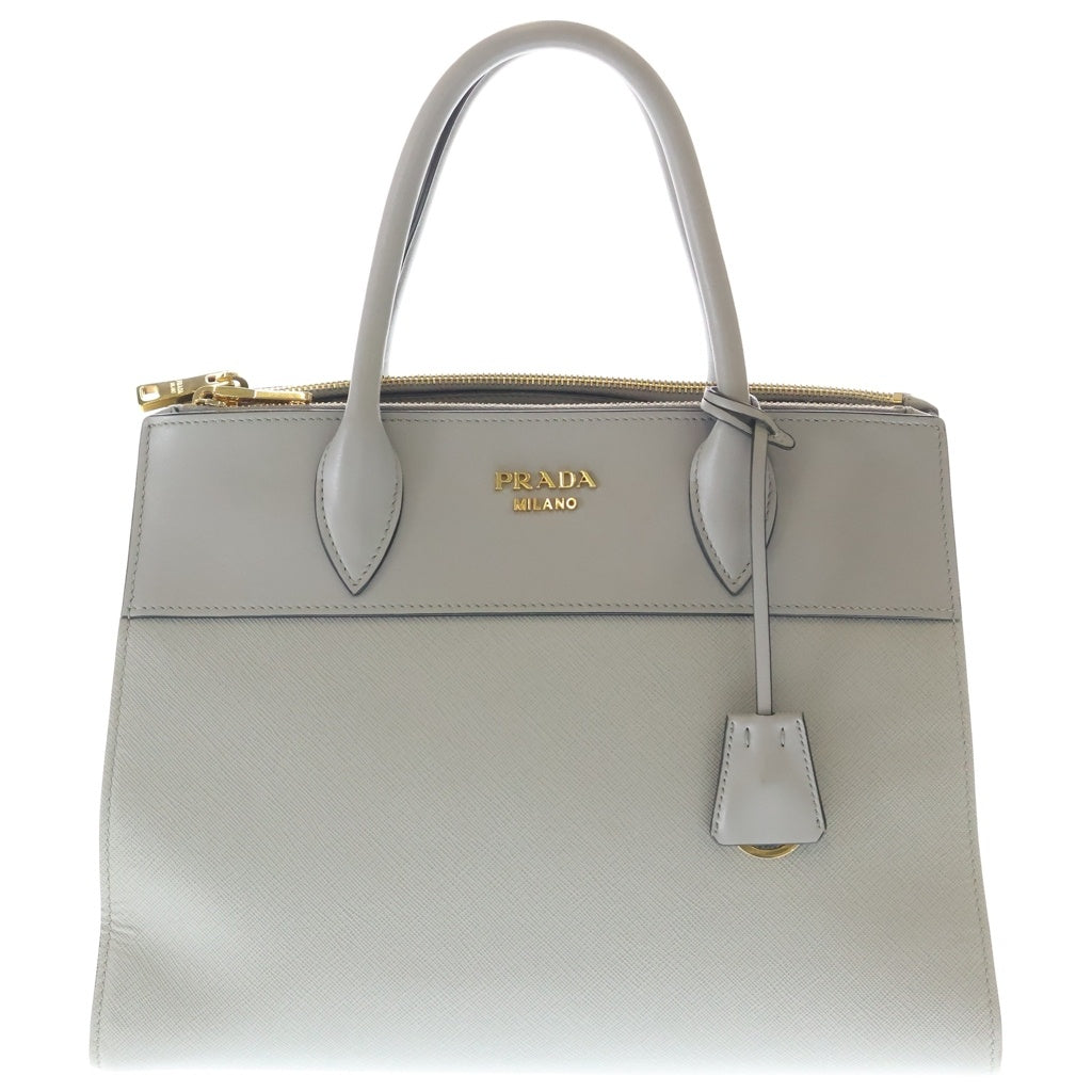 PRADA(プラダ) サフィアーノ パラディグム 2WAYショルダーバック ハンドバッグ グレー レザー 1BA102 ゴールド金具 レディース