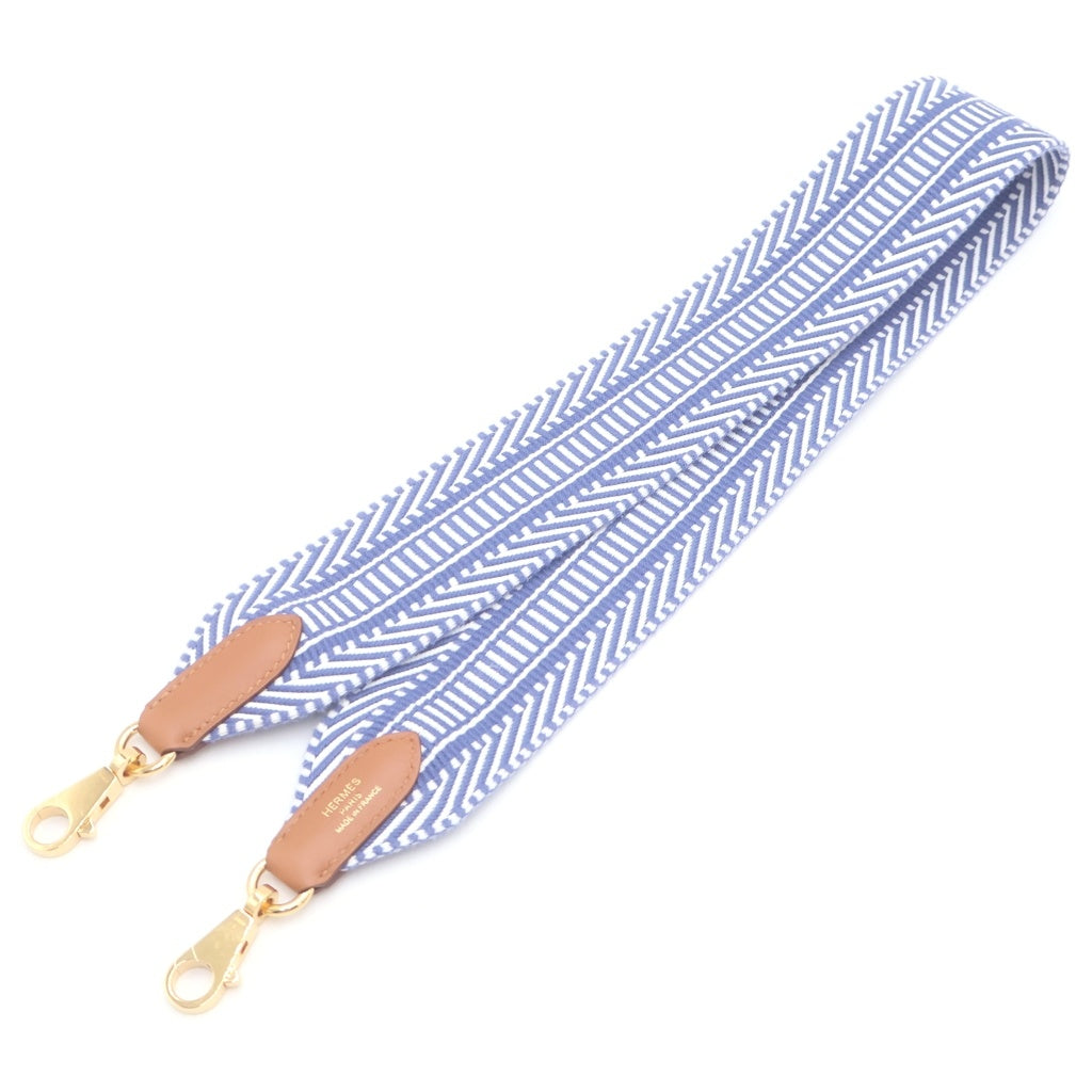 HERMES(エルメス) サングル カヴァル バンドリエール ゴールド金具 C刻印 ショルダーストラップ ブルーブライトン/エクリュ/ゴールド レディース