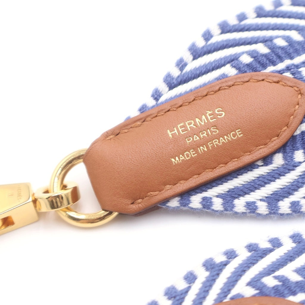 HERMES(エルメス) サングル カヴァル バンドリエール ゴールド金具 C刻印 ショルダーストラップ ブルーブライトン/エクリュ/ゴールド レディース