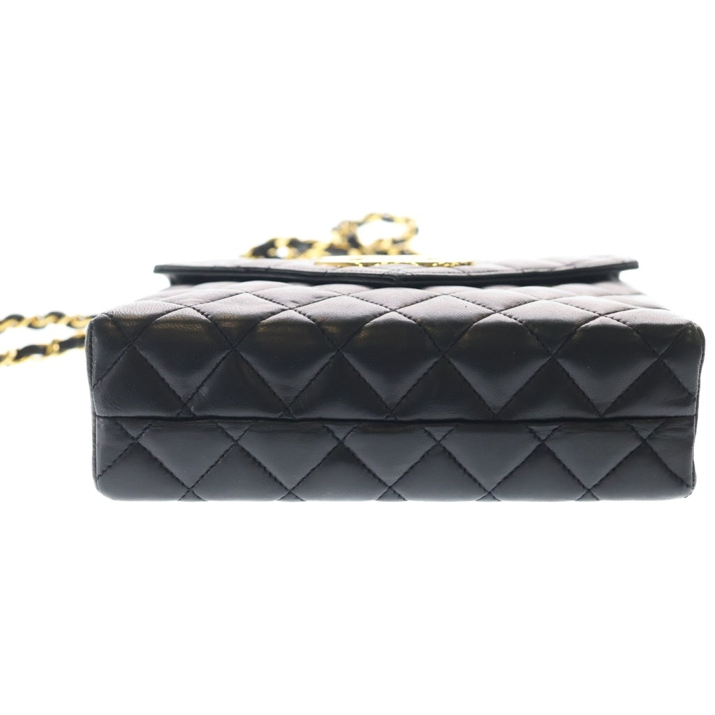 CHANEL(シャネル) デカココ ミニ マトラッセ ラムスキン ゴールド金具 プッシュロック チェーンショルダーバッグ ブラック レディース