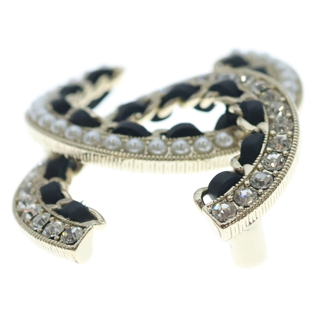 CHANEL(シャネル) ココマーク ブローチ メタル レザー ラインストーン GP ゴールド/ブラック 20A レディース