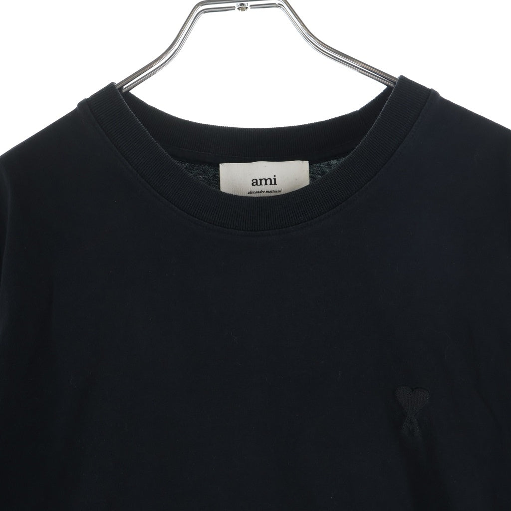 ami(アミ) ハートロゴ刺繍 クルーネックTシャツ カットソー ブラック UTS003.724
