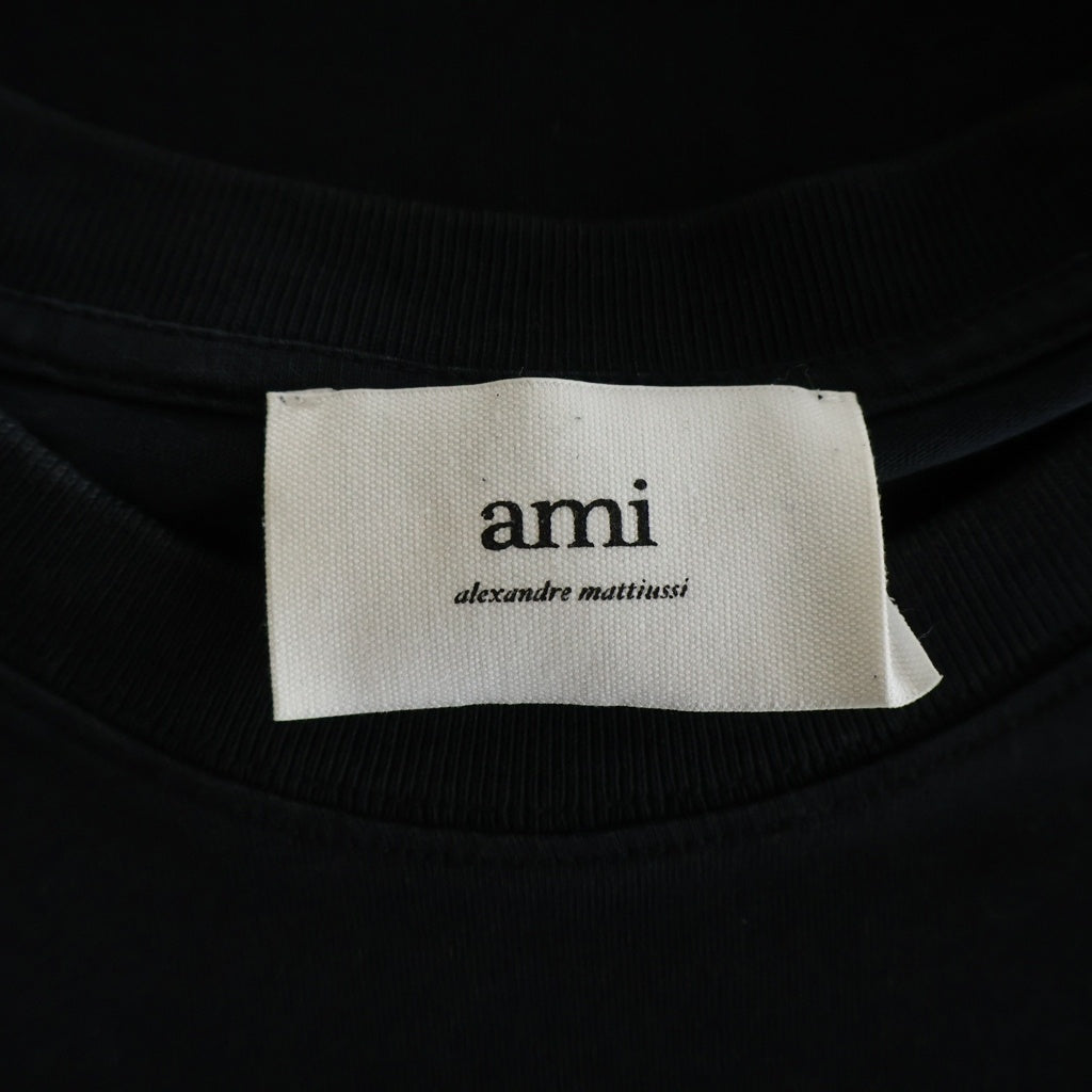ami(アミ) ハートロゴ刺繍 クルーネックTシャツ カットソー ブラック UTS003.724