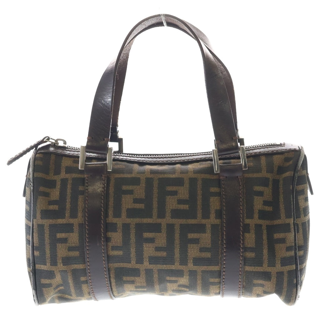 FENDI(フェンディ) ズッカ ミニボストンバッグ ハンドバッグ ブラウン レザー×ナイロンキャンバス シルバー金具 レディース