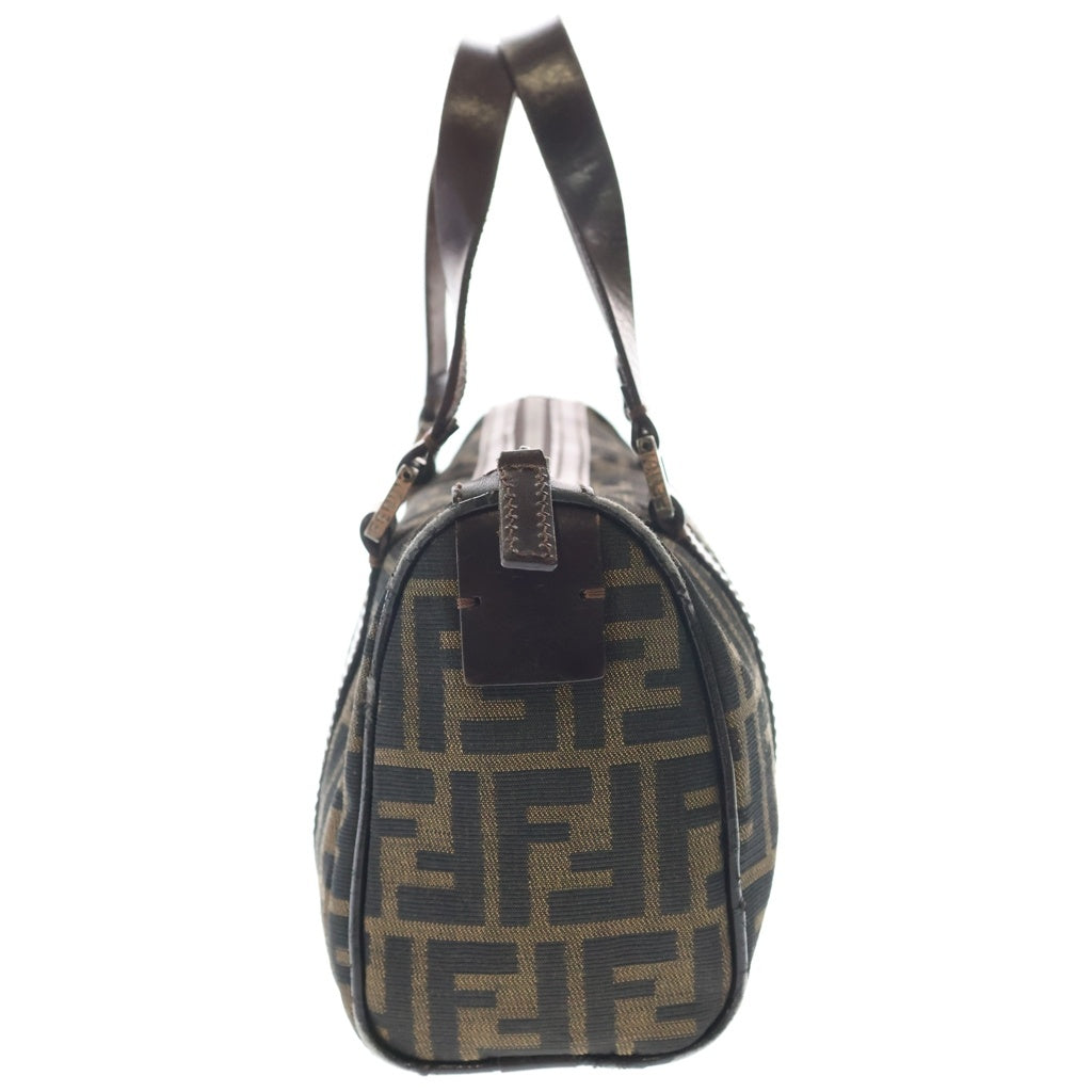 FENDI(フェンディ) ズッカ ミニボストンバッグ ハンドバッグ ブラウン レザー×ナイロンキャンバス シルバー金具 レディース