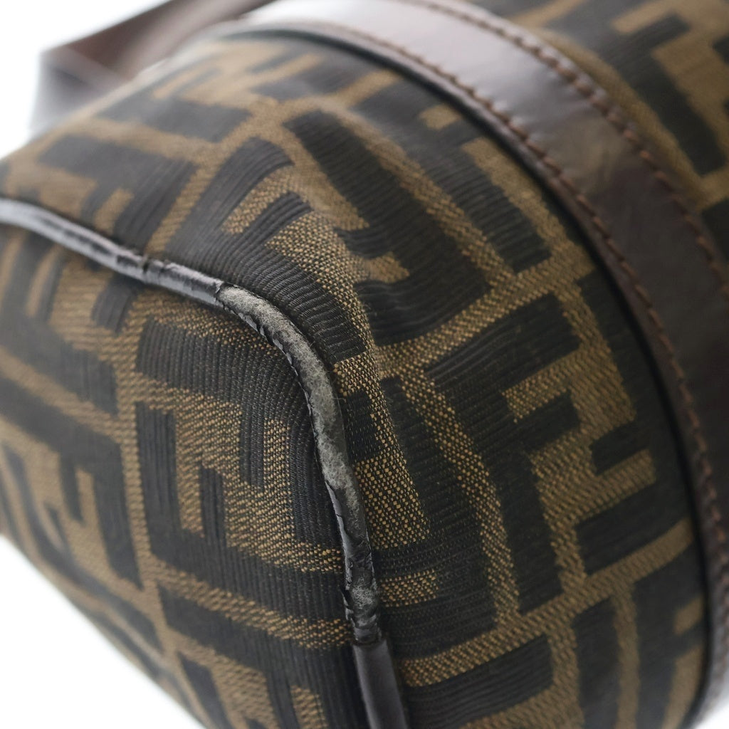 FENDI(フェンディ) ズッカ ミニボストンバッグ ハンドバッグ ブラウン レザー×ナイロンキャンバス シルバー金具 レディース