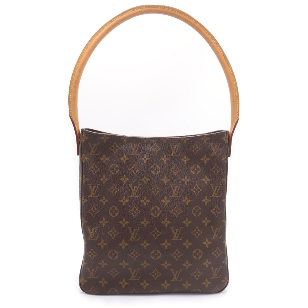 LOUIS VUITTON(ルイヴィトン) モノグラム ルーピングGM ハンドバッグ トートバッグ ブラウン レザー×PVC M51145 ゴールド金具 レディース
