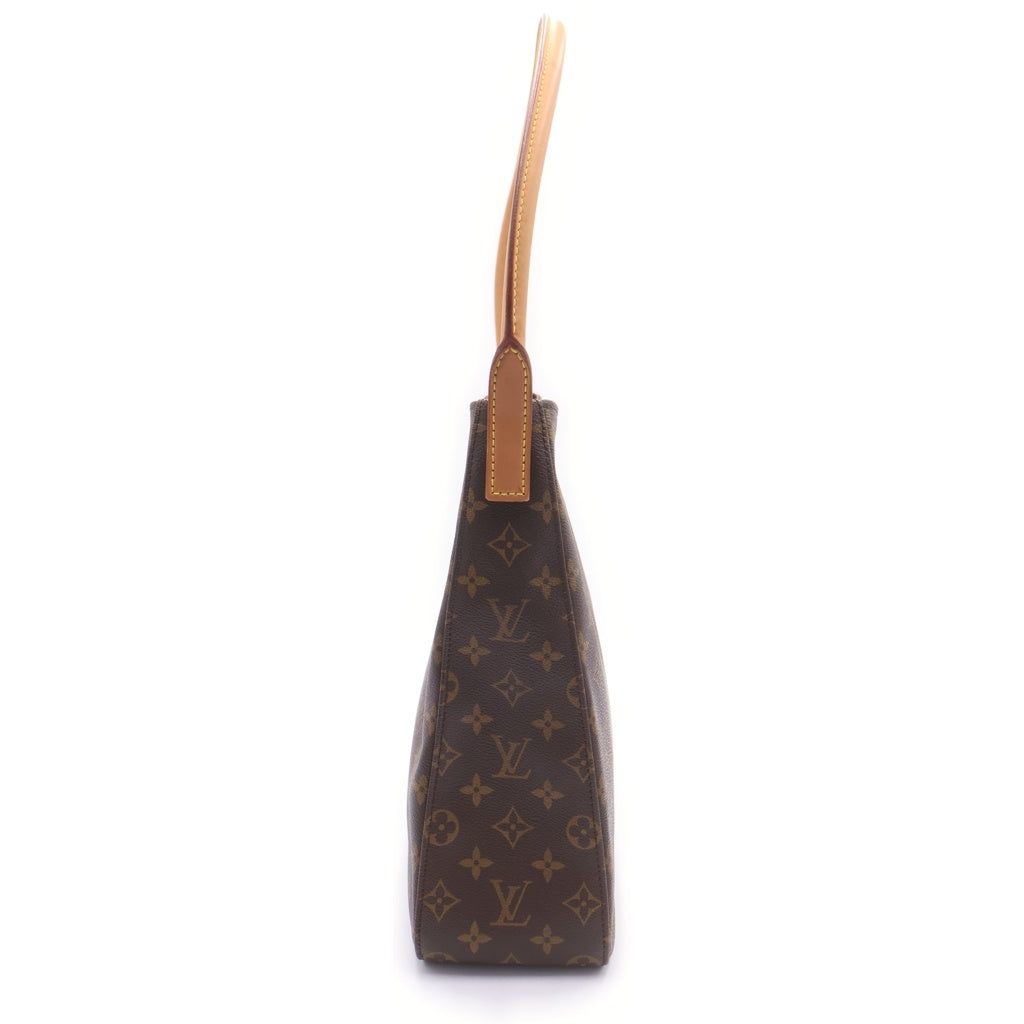 LOUIS VUITTON(ルイヴィトン) モノグラム ルーピングGM ハンドバッグ トートバッグ ブラウン レザー×PVC M51145 ゴールド金具 レディース