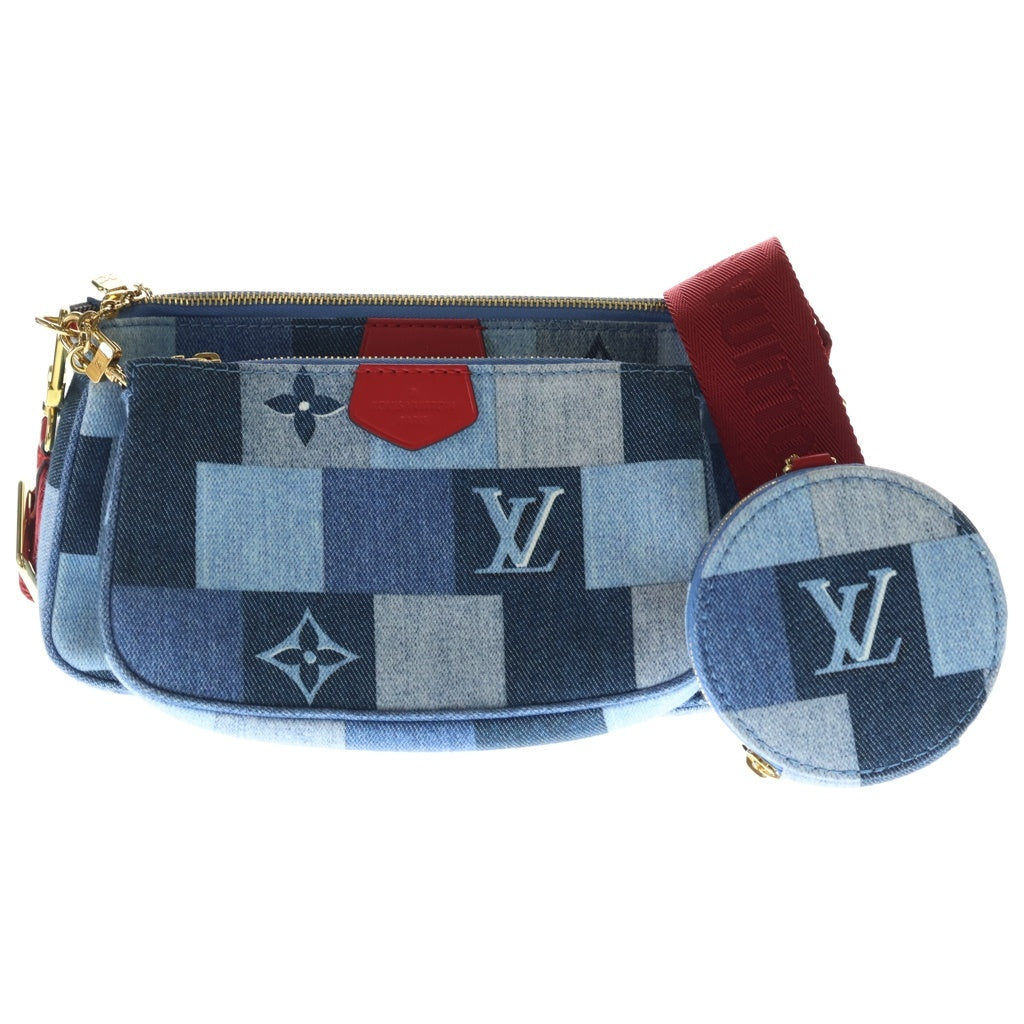 LOUIS VUITTON(ルイヴィトン) モノグラムデニム ポシェットアクセソワール ショルダーバッグ チェーンバッグ インディゴブルー×レッド PVC M44990 ゴールド金具 レディース