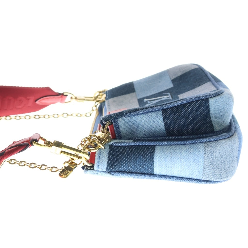 LOUIS VUITTON(ルイヴィトン) モノグラムデニム ポシェットアクセソワール ショルダーバッグ チェーンバッグ インディゴブルー×レッド PVC M44990 ゴールド金具 レディース
