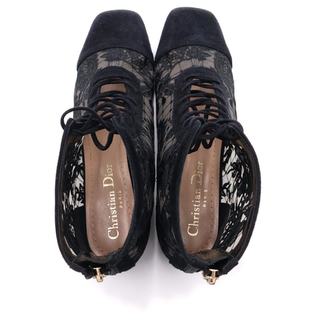 Christian Dior(クリスチャンディオール) Naughtily-D ノーティリーD フラワーレース スエードレザー ショートブーツ ブラック レディース