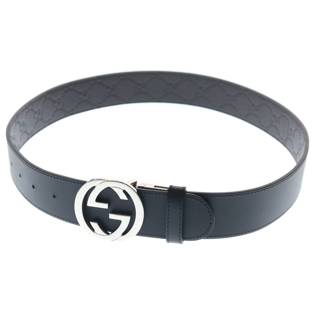 GUCCI(グッチ) インターロッキングG レザーベルト ブラウン レザー #80ー32 473030 シルバー金具