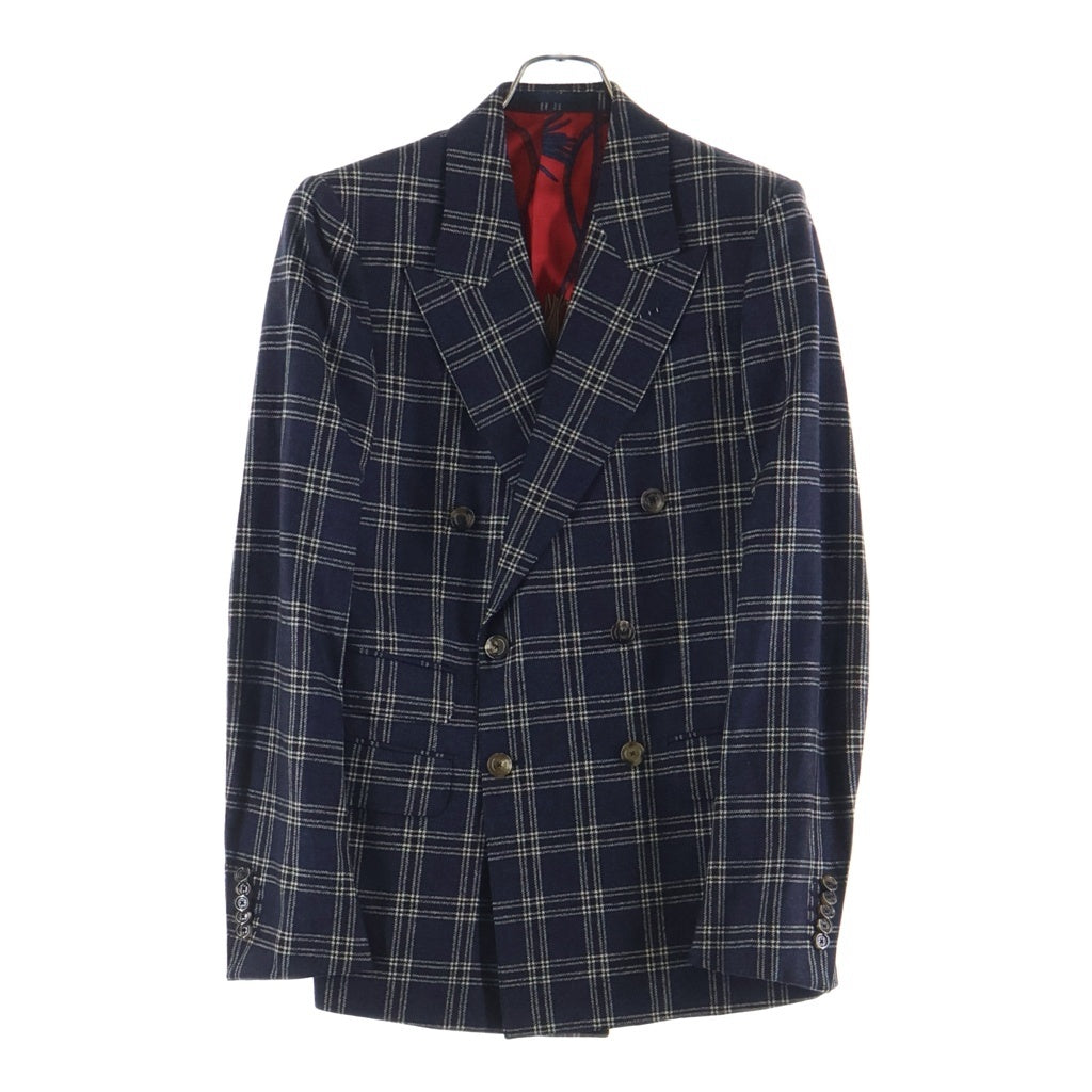 GUCCI(グッチ) セットアップスーツ チェック総柄 ウール ダブルブレスト テーラードジャケット スラックスパンツ ネイビー 553U12