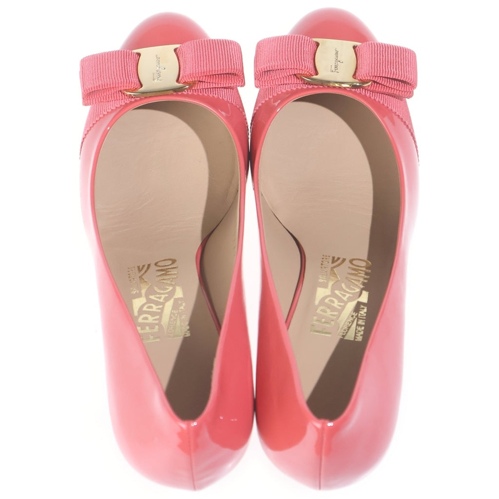 Salvatore Ferragamo(サルヴァトーレ フェラガモ) ヴァラリボン パテントレザー ヒール パンプス シューズ ピンク レディース 2RF32281