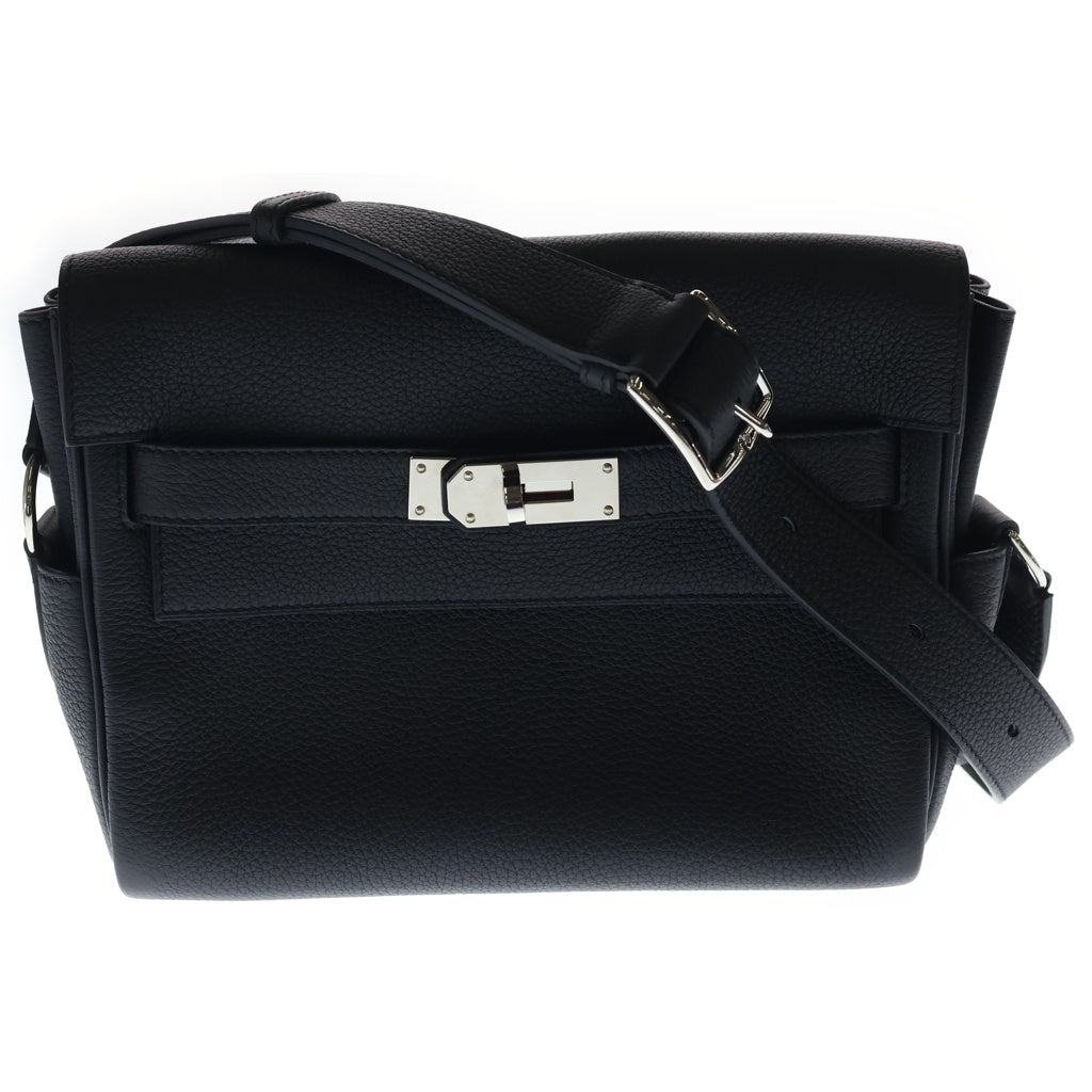 HERMES(エルメス) ケリーメッセンジャーPM ショルダーバッグ ブラック レザー トゴ K刻印 シルバー金具