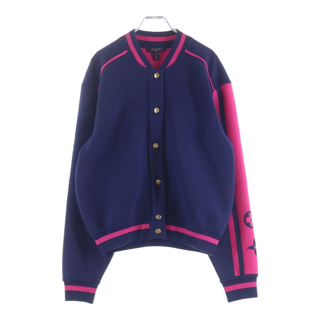 LOUIS VUITTON(ルイヴィトン) モノグラム ロゴ ブロックニット ボンバージャケット スタジャン ブルゾン ネイビー/ピンク RW222W PI5 FNKC04 レディース