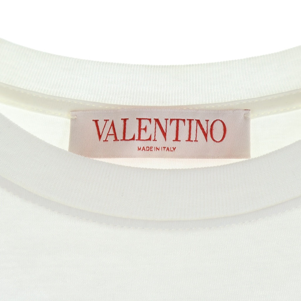 VALENTINO(ヴァレンティノ) 花柄刺繍 ロゴプリント クルーネック半袖Tシャツ カットソー ホワイト コットン XB3MG16F6YN レディース
