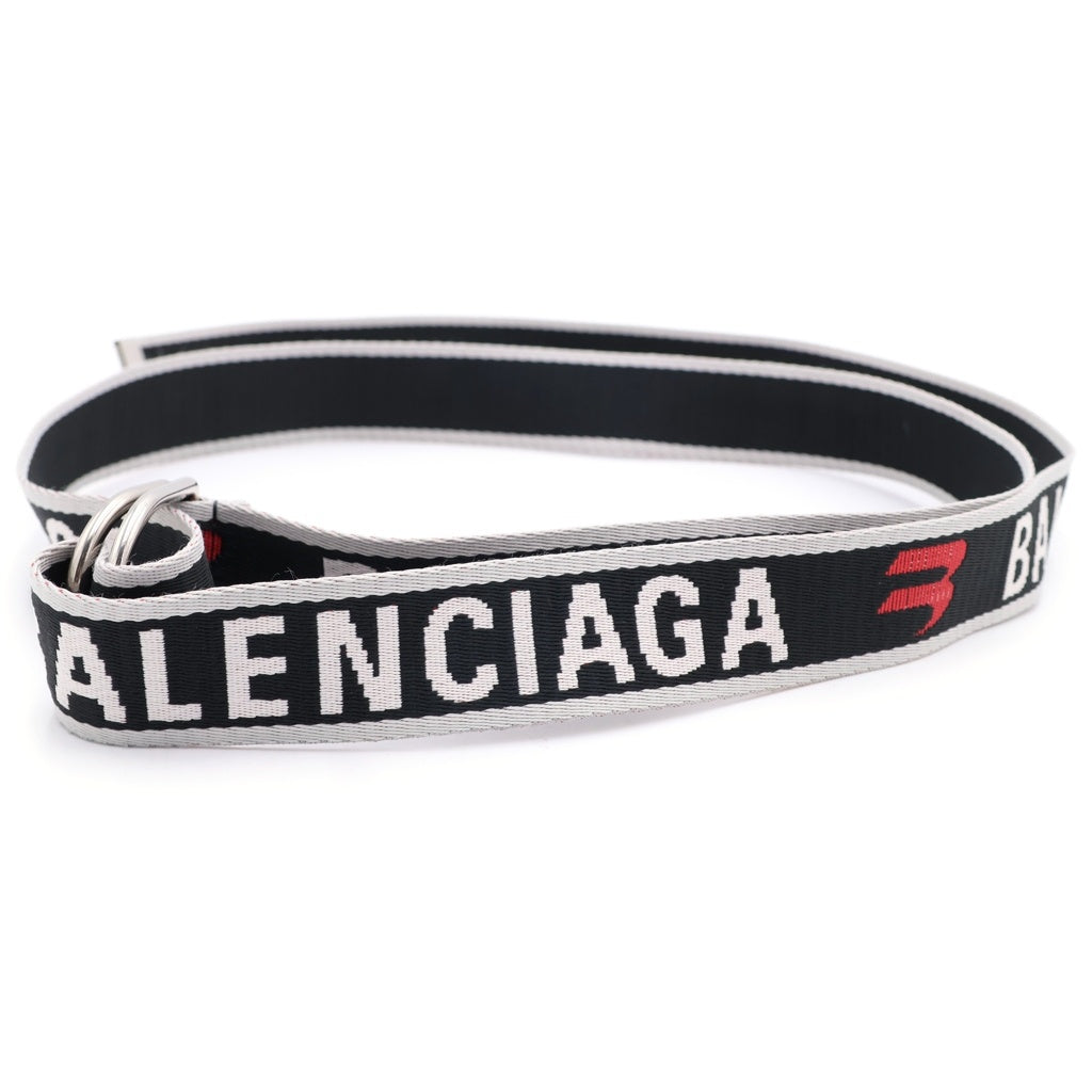 BALENCIAGA(バレンシアガ) Dリング ロゴ ベルト ポリエステル グレー/レッドウェビング