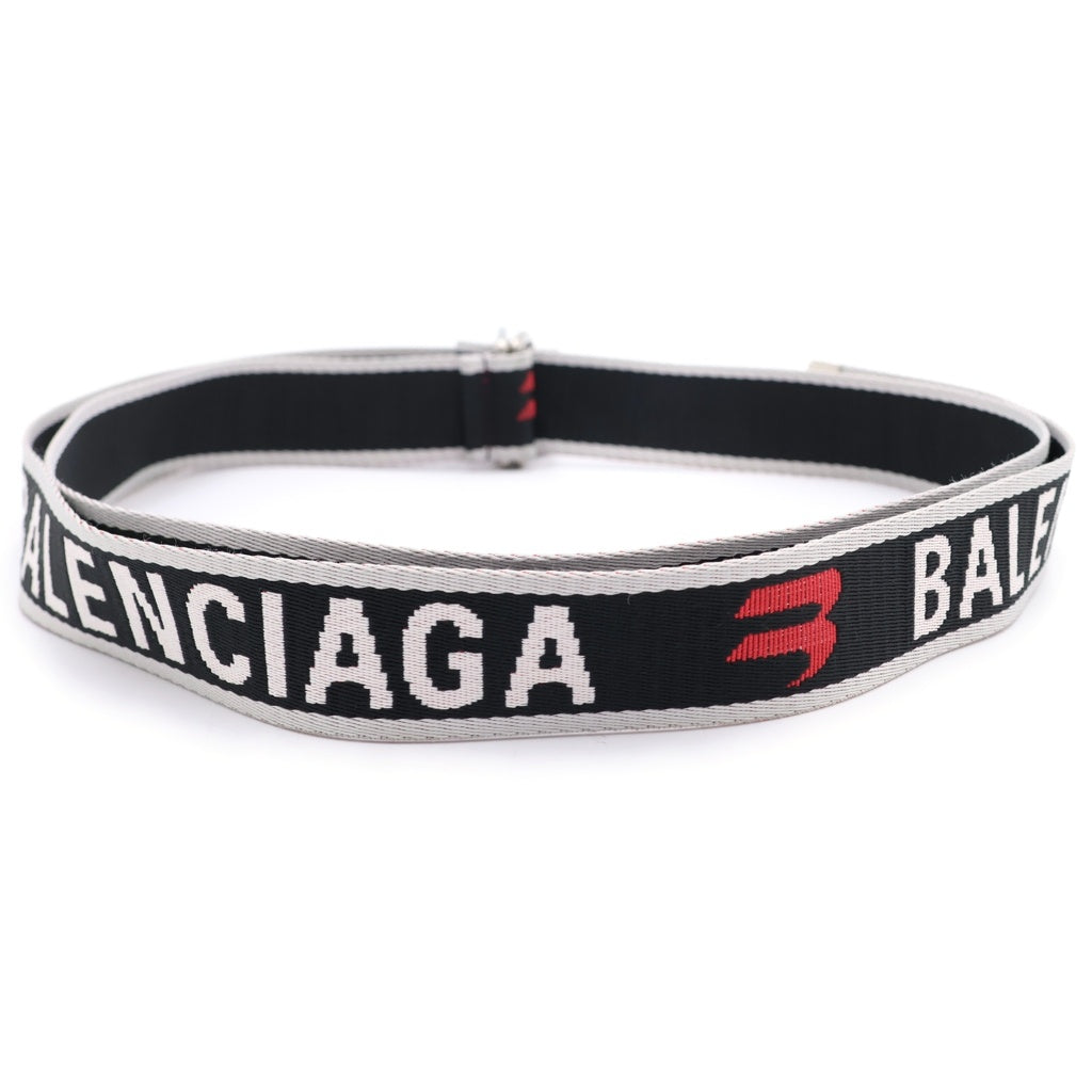 BALENCIAGA(バレンシアガ) Dリング ロゴ ベルト ポリエステル グレー/レッドウェビング