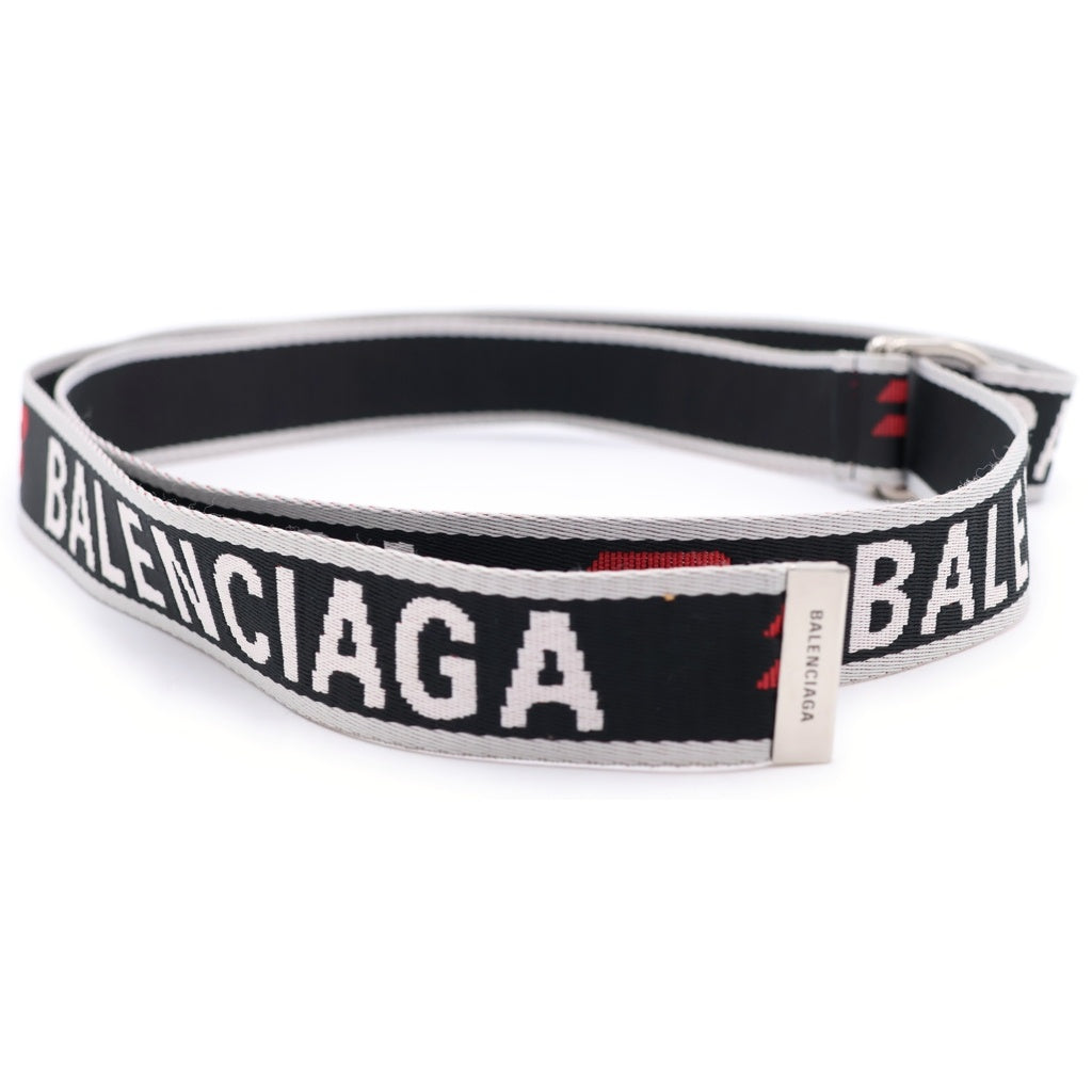 BALENCIAGA(バレンシアガ) Dリング ロゴ ベルト ポリエステル グレー/レッドウェビング