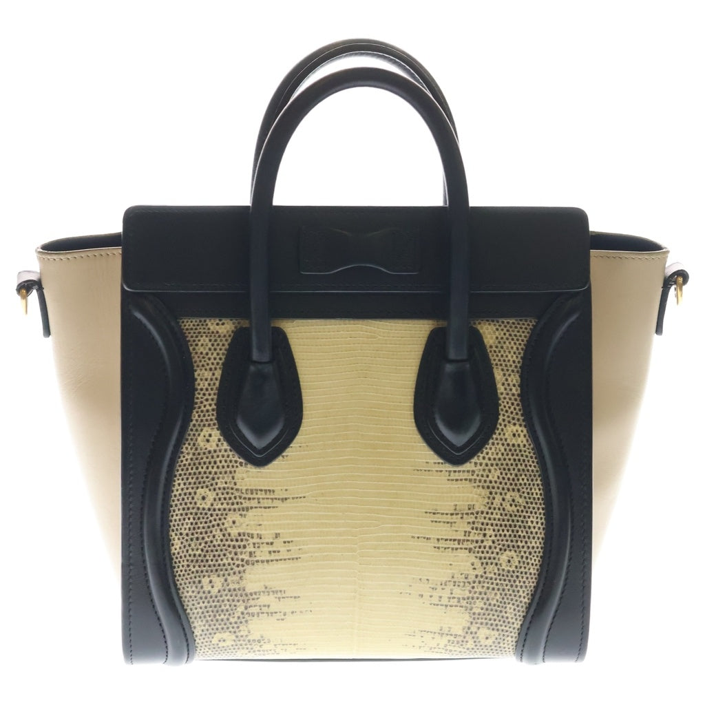 CELINE(セリーヌ) ラゲージ ナノショッパー コンビレザー 2WAY ハンド ショルダーバッグ ゴールド金具 ブラック/ベージュ レディース