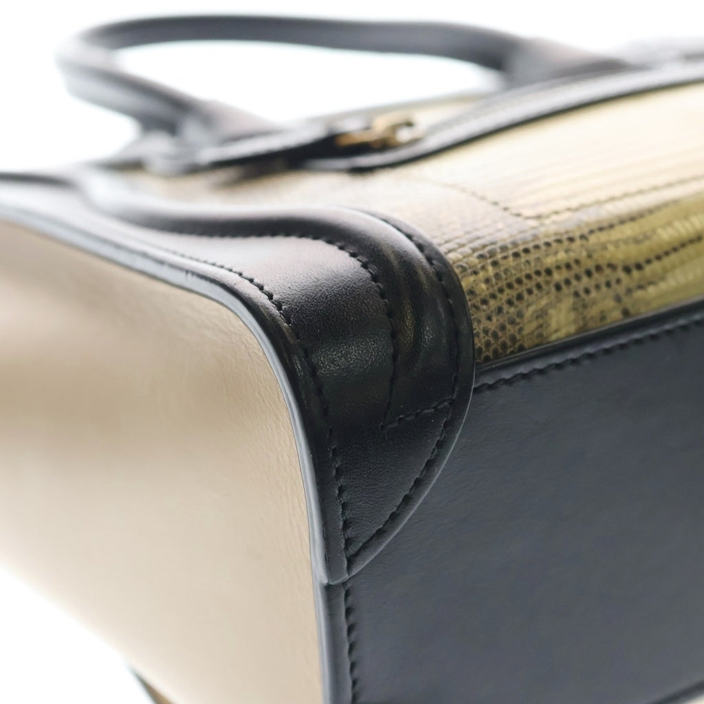 CELINE(セリーヌ) ラゲージ ナノショッパー コンビレザー 2WAY ハンド ショルダーバッグ ゴールド金具 ブラック/ベージュ レディース