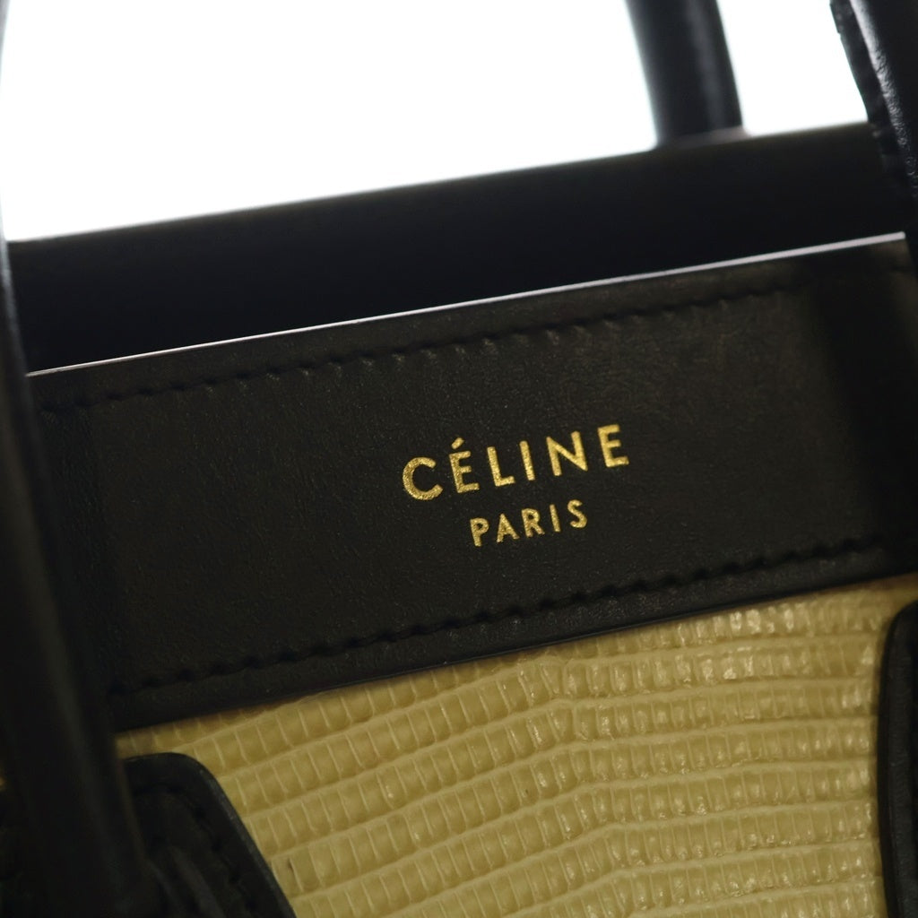 CELINE(セリーヌ) ラゲージ ナノショッパー コンビレザー 2WAY ハンド ショルダーバッグ ゴールド金具 ブラック/ベージュ レディース