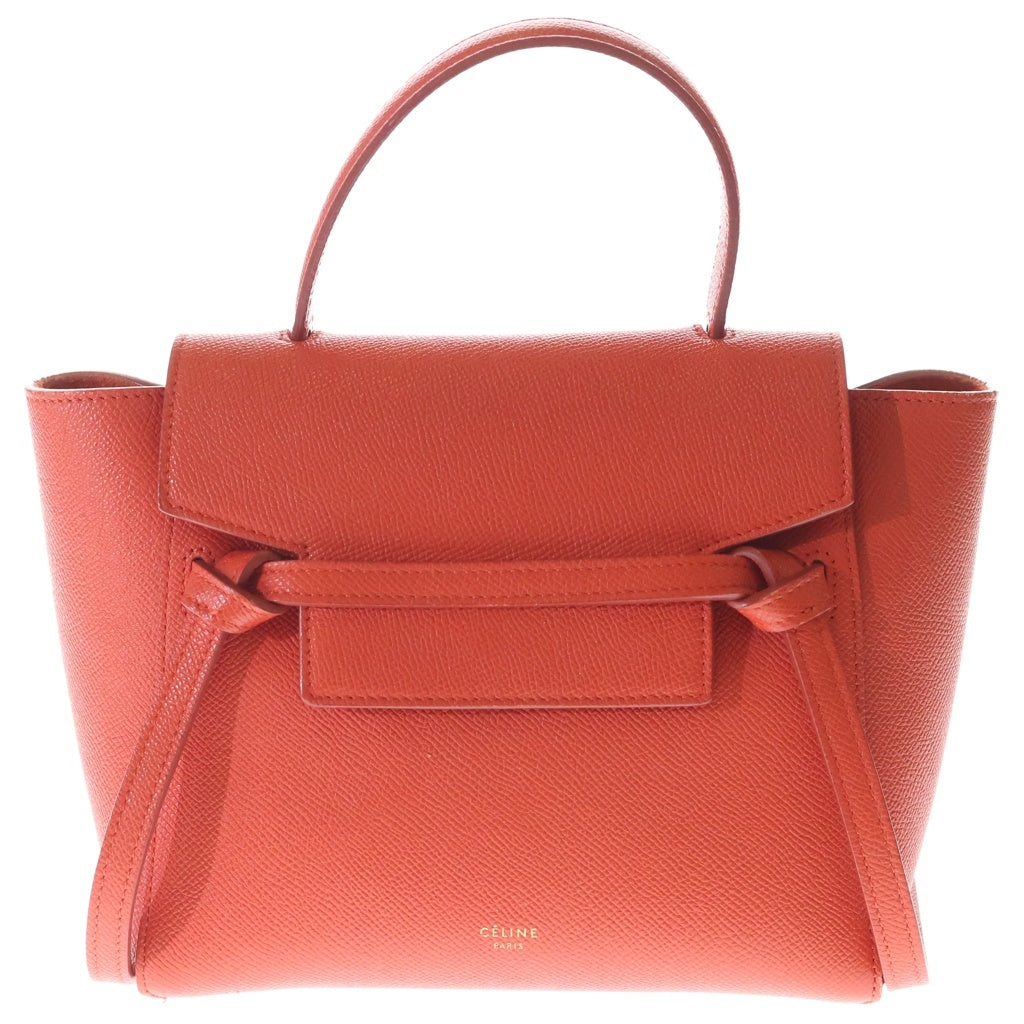 CELINE(セリーヌ) ベルトバッグ ナノ 2WAYハンドバッグ ショルダーバッグ レッド レザー ゴールド金具 レディース