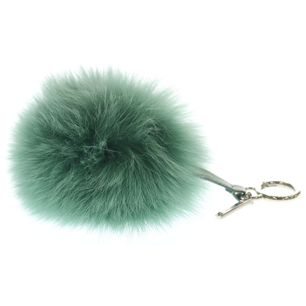 FENDI(フェンディ) ポンポンチャーム グリーン バッグチャーム キーリング シルバー金具 レディース