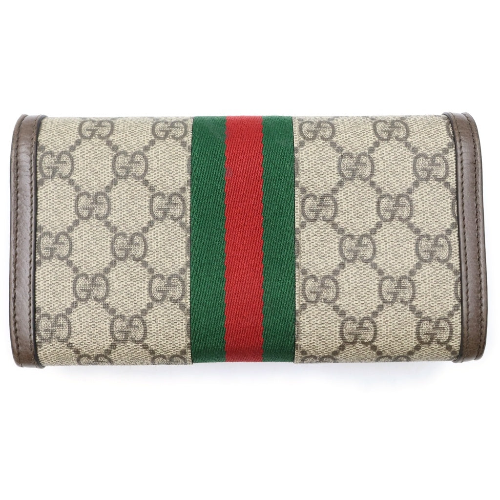 GUCCI(グッチ) オフィディア コンチネンタルウォレット ショルダーバッグ 長財布 PVC×レザー ベージュ×ブラウン 772309 レディース