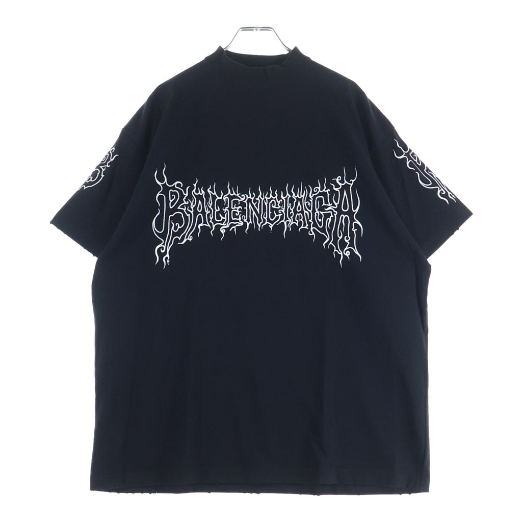 BALENCIAGA(バレンシアガ) DARKWAVE TEE ダークウェーブ ダメージ加工 メタルロゴプリント 半袖Tシャツ カットソー ブラック 739028 TPVN5