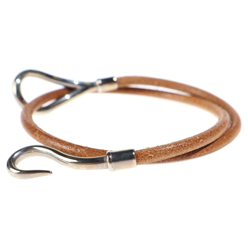 HERMES(エルメス) ジャンボフック レザー シルバー金具 2連ブレスレット バングル シルバー/ブラウン