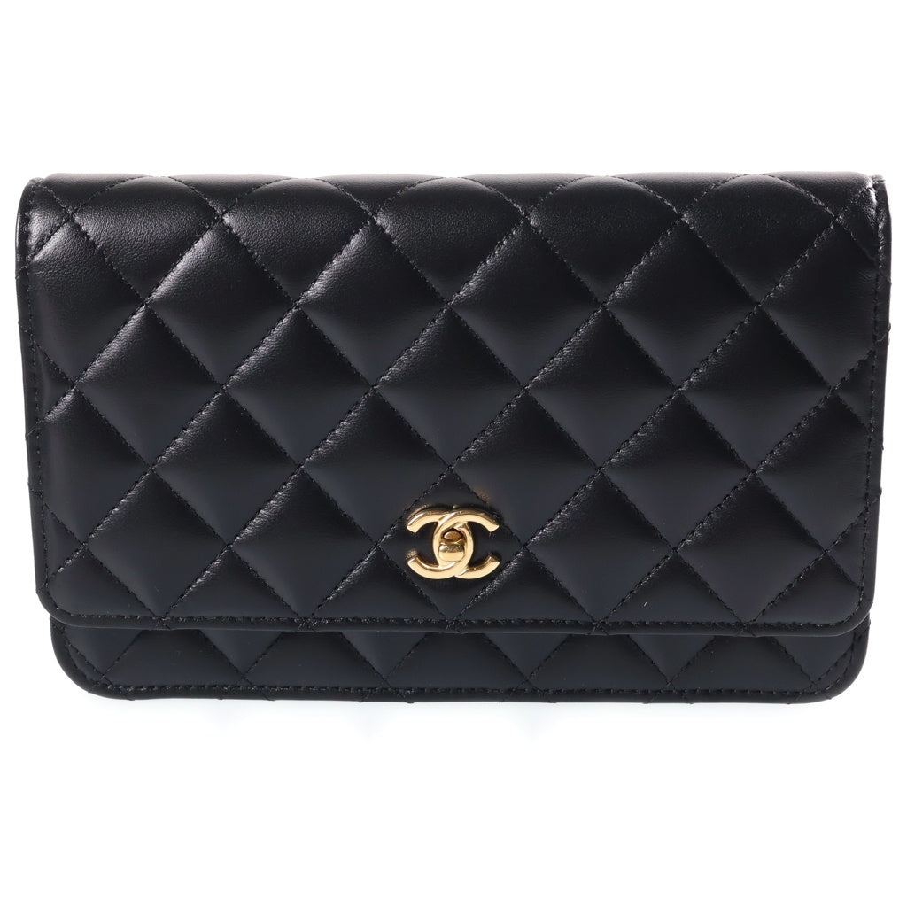 CHANEL(シャネル) マトラッセ クラシック チェーンウォレット ショルダーバッグ ブラック ラムスキン AP4241 ゴールド金具 レディース