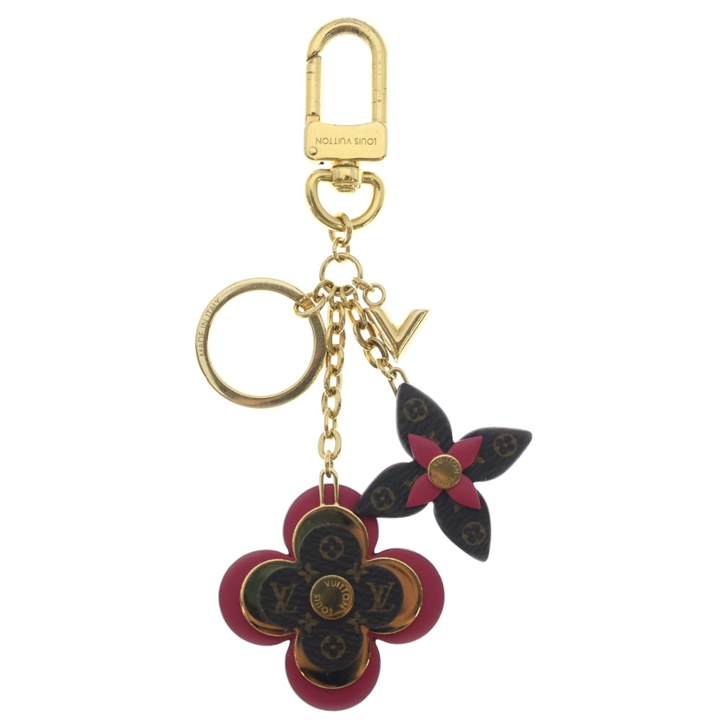 LOUIS VUITTON(ルイヴィトン) ポルトクレ ブルーミング フラワー バッグチャーム キーホルダー キーリング ゴールド×ピンク×ブラウン M63084 レディース