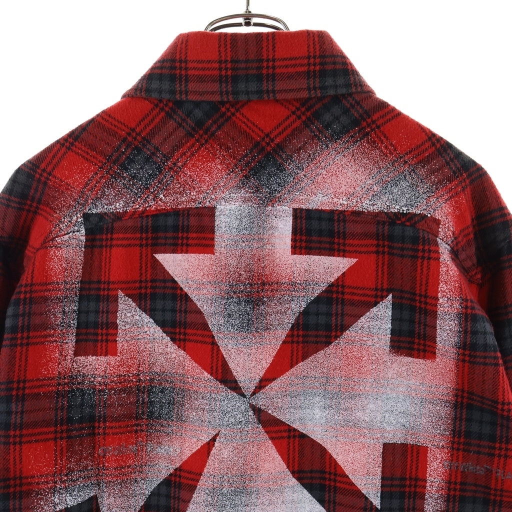 OFF-WHITE(オフホワイト) 20AW STENCIL FLANNEL CHECK SHIRT ステンシル アロー チェック フランネルシャツ レッド #L OMGA133E20FAB001