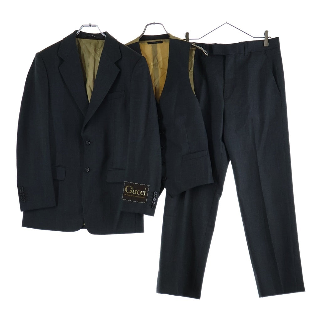 GUCCI(グッチ) 17AW GGロゴ シングルジャケット スラックスパンツ ベスト 3ピースセットアップスーツ グレー/カーキ 851U01 170/70A 7-44R