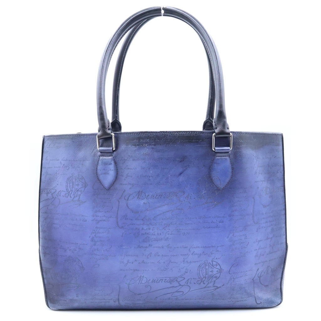 Berluti(ベルルッティ) カリグラフィ トゥジュール スクリット レザー トートバッグ ショルダーバッグ ハンドバッグ ネイビー