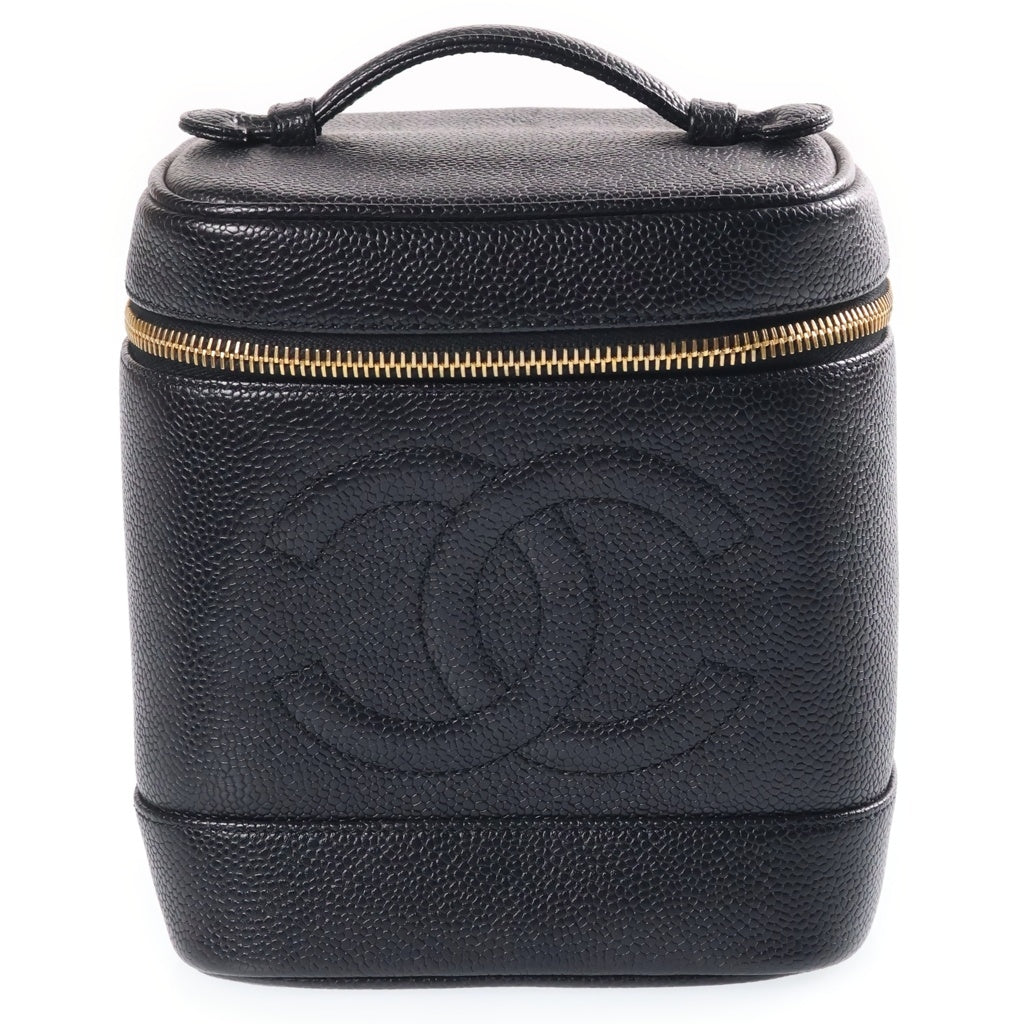 CHANEL(シャネル) ココマーク キャビアスキン ゴールド金具 バニティバッグ ハンドバッグ ポーチ 3番台 ブラック A01998 レディース