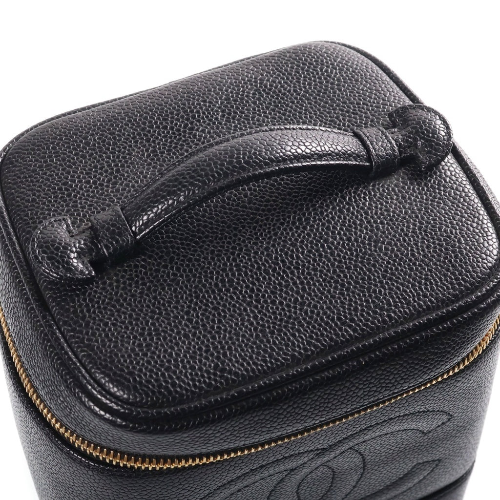 CHANEL(シャネル) ココマーク キャビアスキン ゴールド金具 バニティバッグ ハンドバッグ ポーチ 3番台 ブラック A01998 レディース