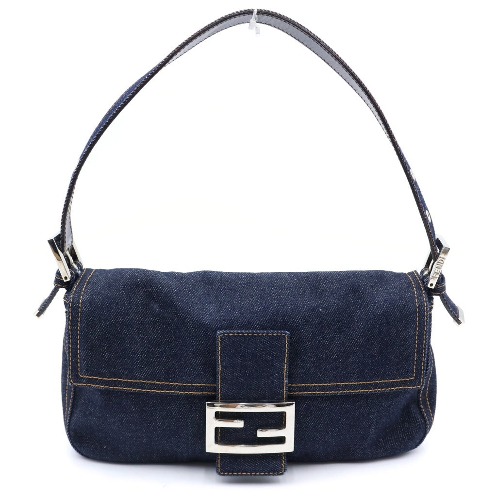 FENDI(フェンディ) マンマバケット ワン ショルダーバッグ シルバー金具 デニム ブルー レディース