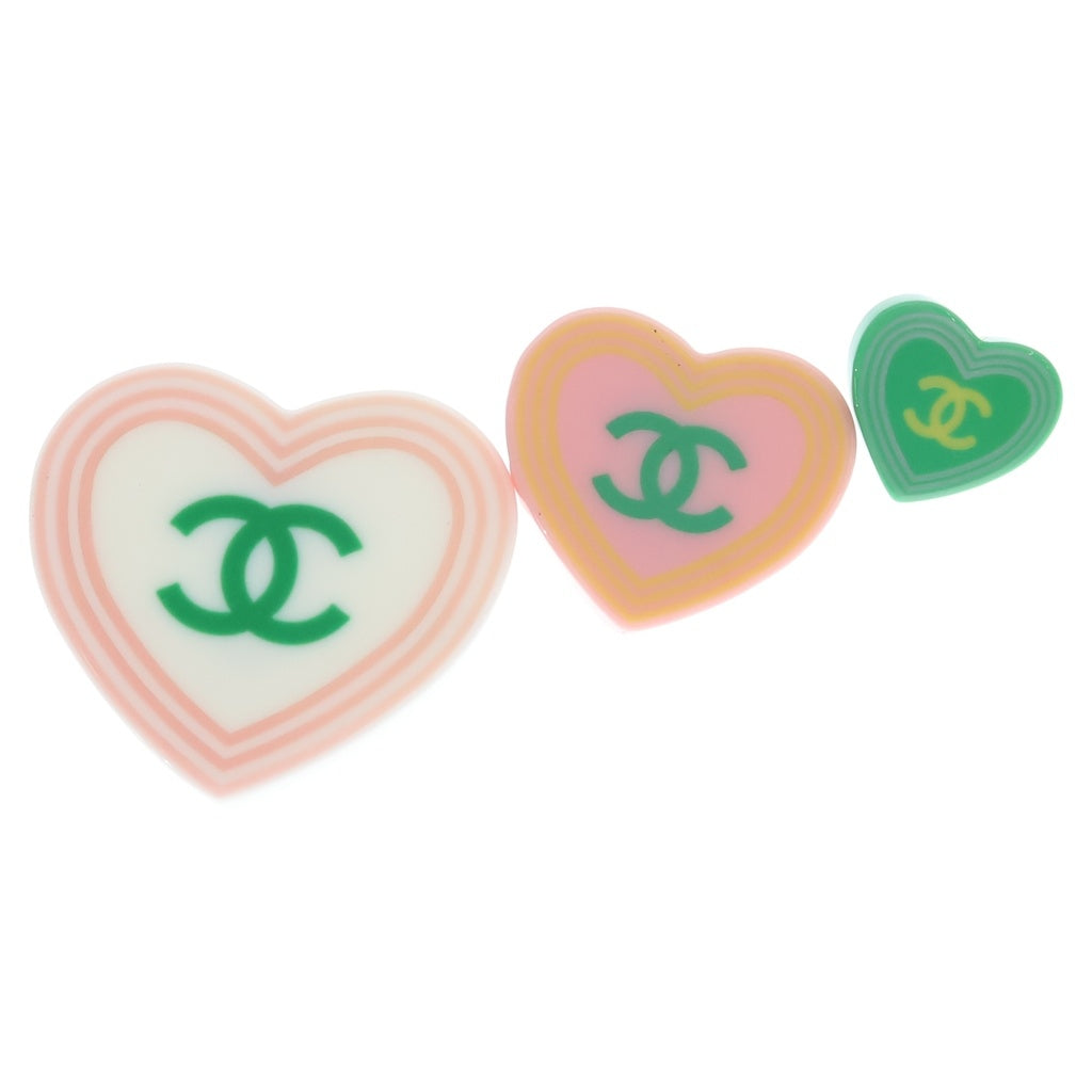 CHANEL(シャネル) ココマーク ハートピンブローチ ピンバッジ 3点セット ピンク×グリーン 04C レディース