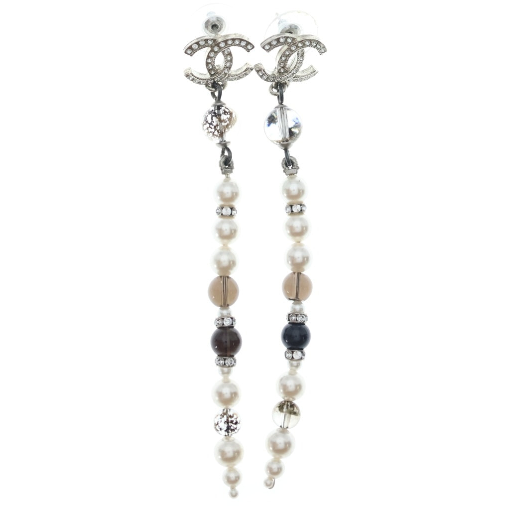 CHANEL(シャネル) ココマーク ロング ピアス フェイクパール ラインストーン シルバー ホワイト/ブラック A19K レディース