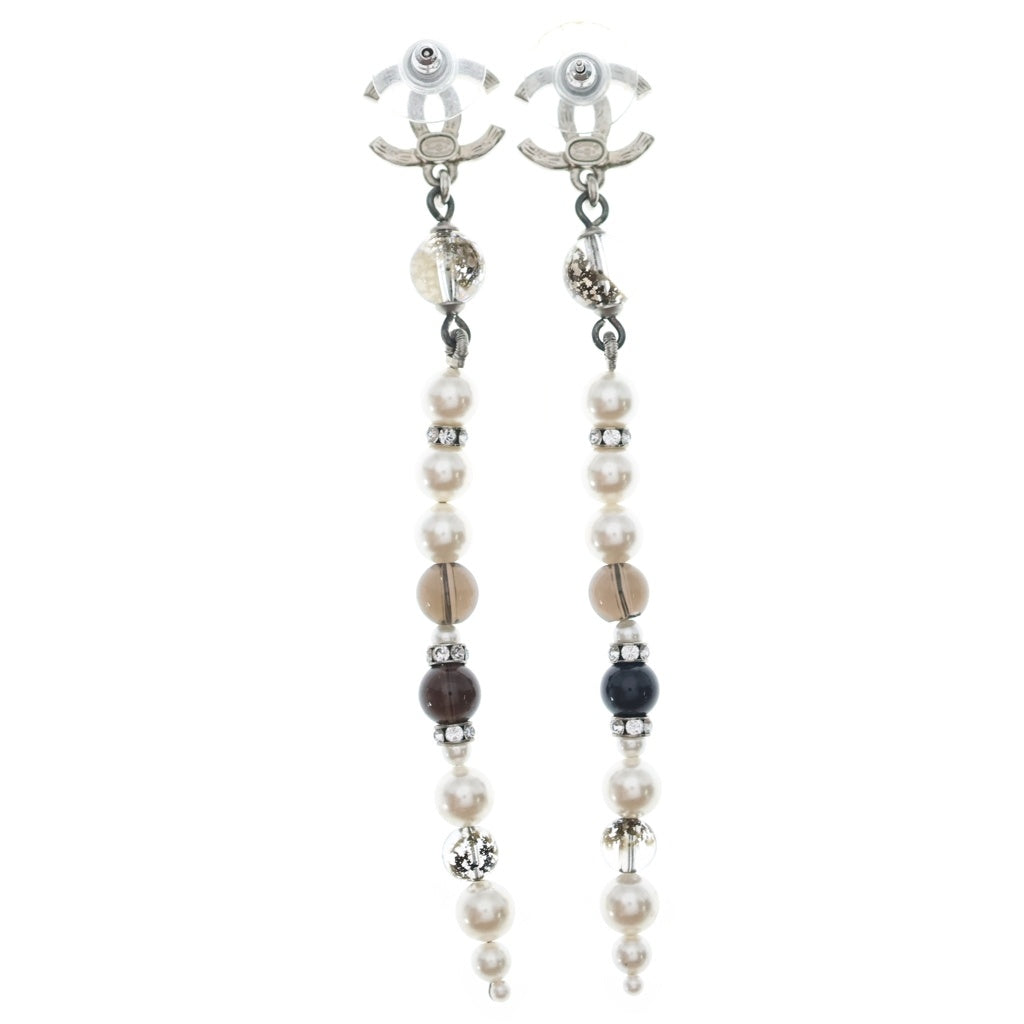 CHANEL(シャネル) ココマーク ロング ピアス フェイクパール ラインストーン シルバー ホワイト/ブラック A19K レディース