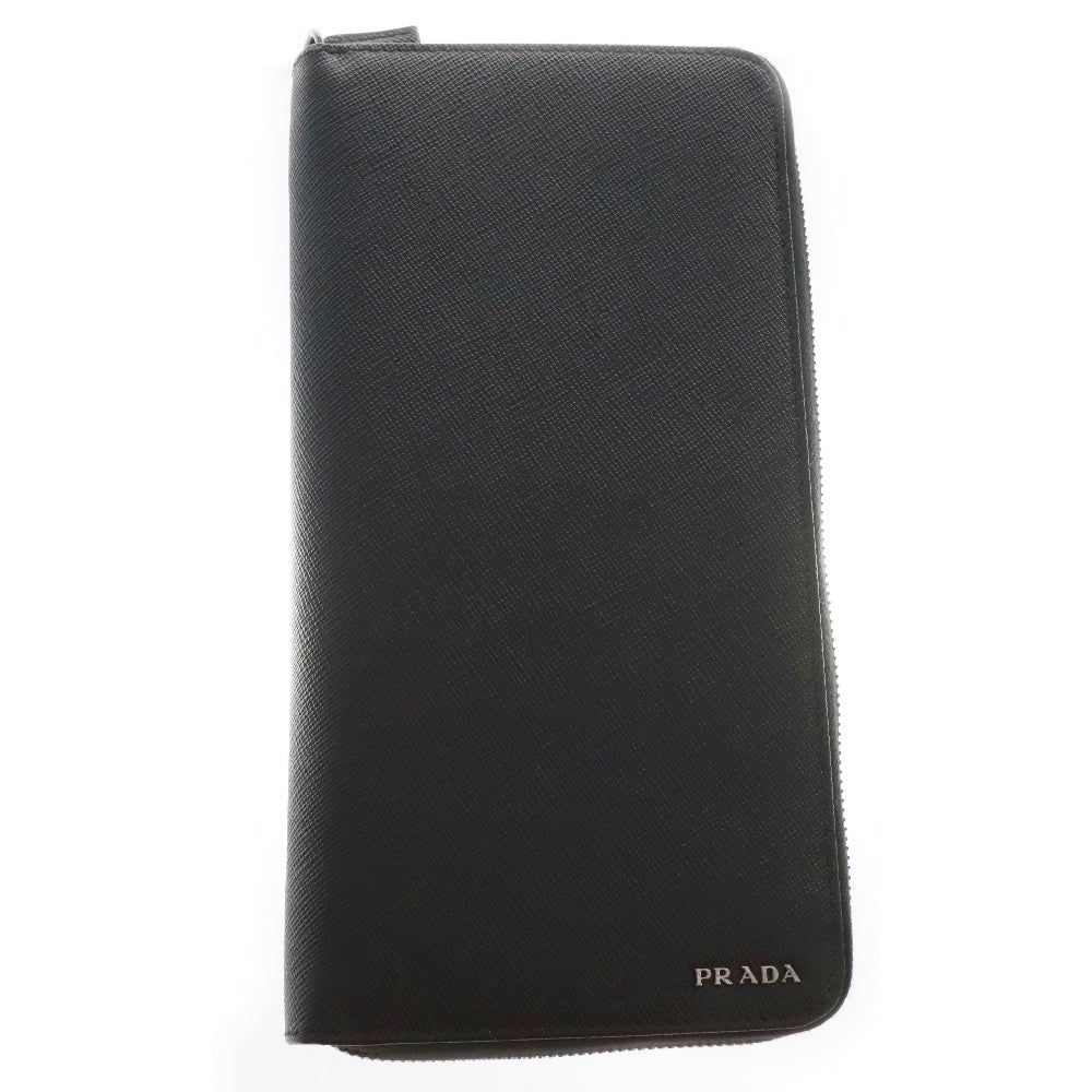 PRADA(プラダ) トラベルドキュメントケース　ラウンドジップ長財布　ウォレット　ブラック　レザー