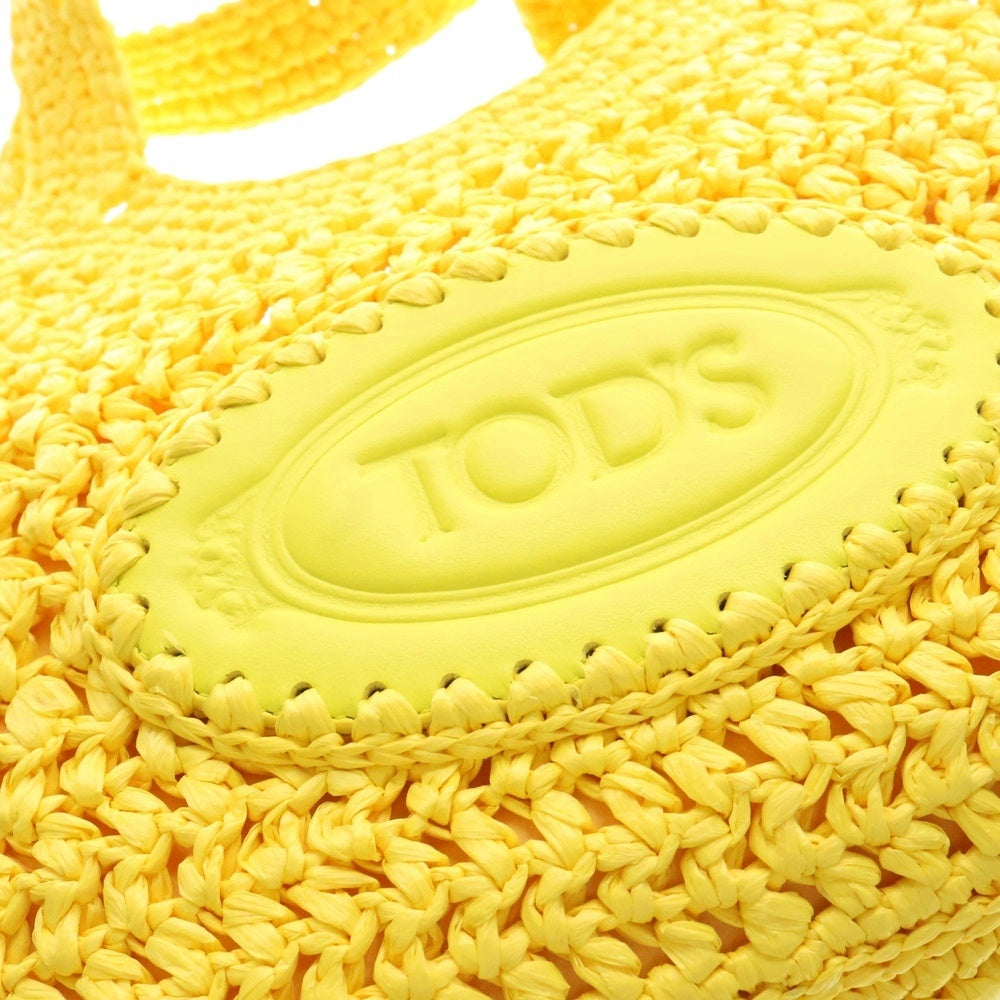TOD'S(トッズ) ラフィア&レザー 2WAY ハンドバッグ ショルダーバッグ ミニバッグ ショッピングバッグ カゴバッグ イエロー レーヨン